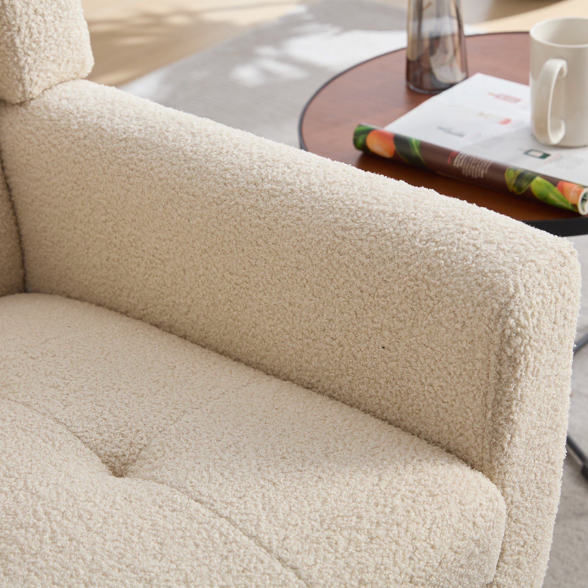 Modern Soft Teddy Material Ergonomics Accent Chair Living Room Chair Bedroom Chair Home Chair With Black Legs For Indoor Home White Teddy Fabric White Foam Upholstered