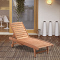 Outsunny Outdoor Chaise Lounge Pool Chair, Built In Table, Reclining Backrest For Sun Tanning Sunbathing, Rolling Wheels, Red Wood Look Natural Wood Wood