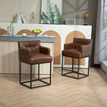 Coolmore Counter Height Bar Stools Set Of 2, Modern Barrel Bar Stool With Backrest And Arms, Black Metal Frames, Upholstered Bar Stools For Kitchen Island, Pub, Club Brown Pu Foam Pu Leather