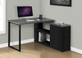 Computer Desk, Home Office, Corner, Left, Right Set Up, Storage Drawers, L Shape, Work, Laptop, Black And Grey Laminate, Black Metal, Contemporary, Modern Black Particle Board