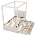 Twin Size Upholstery Canopy Platform Bed With Trundle And Three Storage Drawers, Beige Twin Beige Upholstered