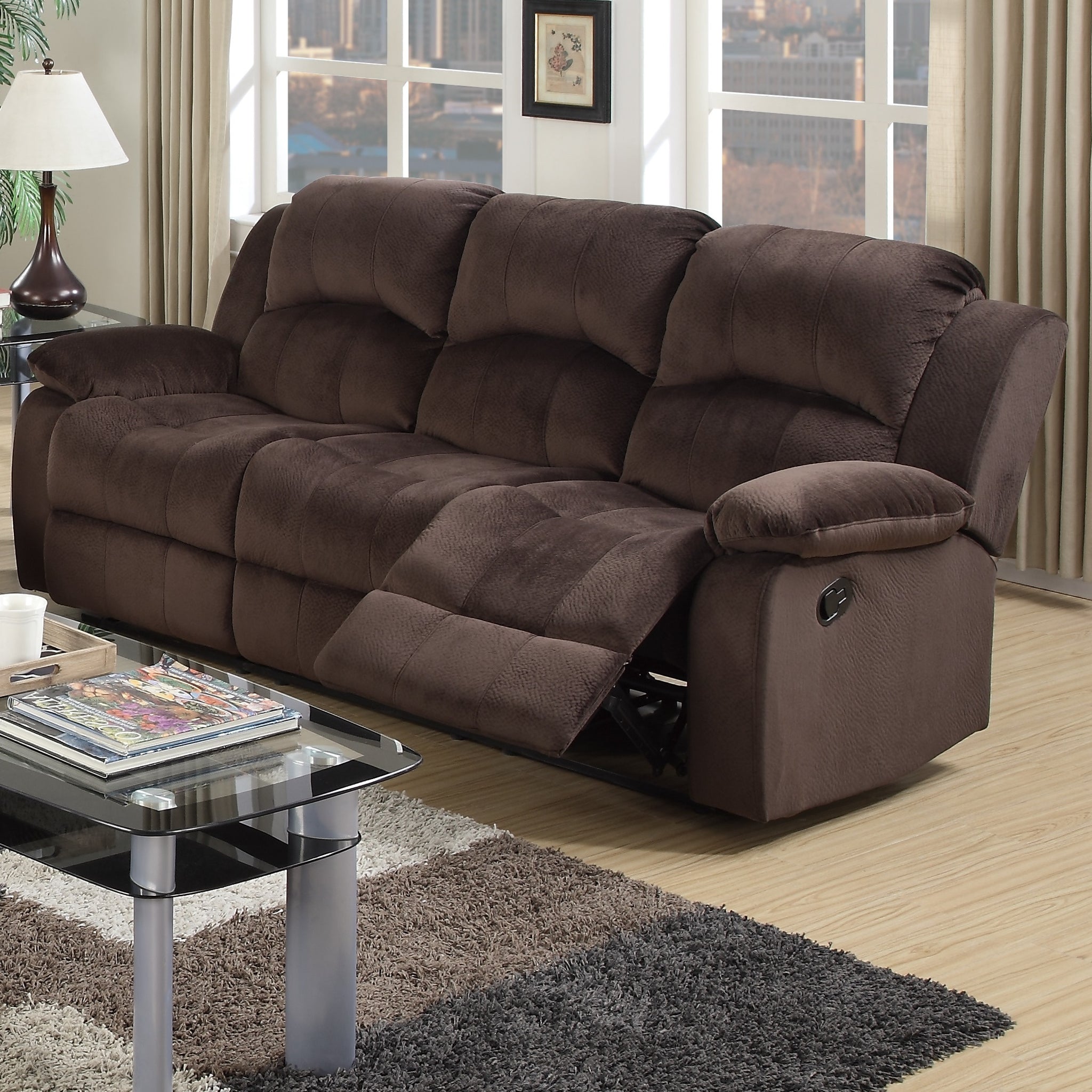 Comfortable Motion Sofa 1Pc Couch Living Room Furniture Chocolate Padded Suede Plush Cushion Metal Reclining Chocolate Suede Metal Primary Living Space Cushion Back Contemporary,Modern Pillow Top Arms Suede 3 Seat