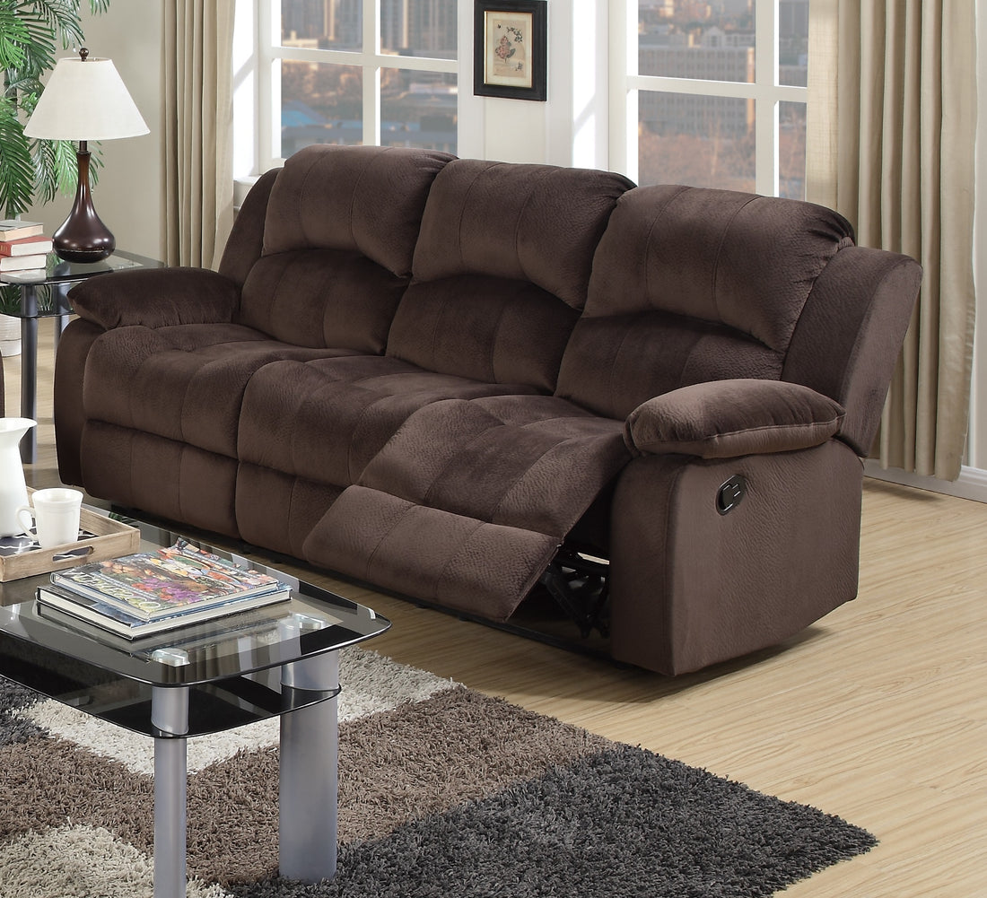 Comfortable Motion Sofa 1Pc Couch Living Room Furniture Chocolate Padded Suede Plush Cushion Metal Reclining Chocolate Suede Metal Primary Living Space Cushion Back Contemporary,Modern Pillow Top Arms Suede 3 Seat