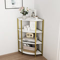 4 Tier Corner Open Shelf,Bookcase Freestanding Shelving Unit,Plant Stand Small Bookshelf For Living Room, Home Office, Kitchen, Small Space White Gold Corner Office American Design,Rustic Metal & Wood