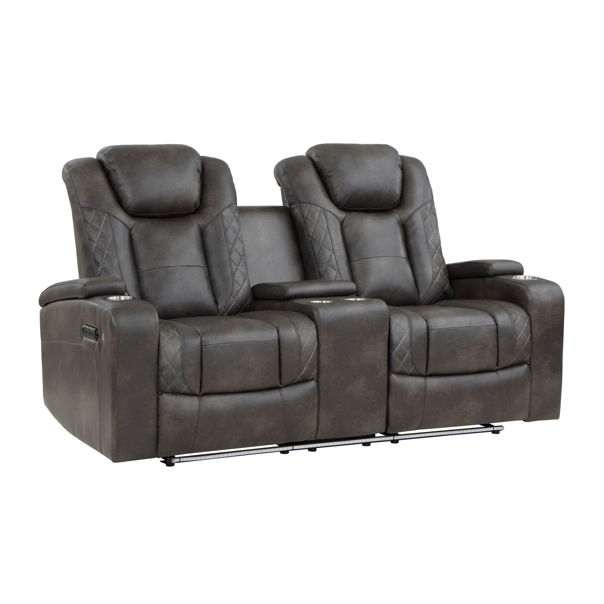 Luxury Comfort Modern Living Room Furniture 3Pc Sofa Set Power Reclining Sofa Loveseat Premium Faux Leather Upholstery, Power Headrests, Led Light, Usb Ports, Cup Holders, Hidden Storage Brown Gray Faux Leather Wood Primary Living Space Luxury,Modern