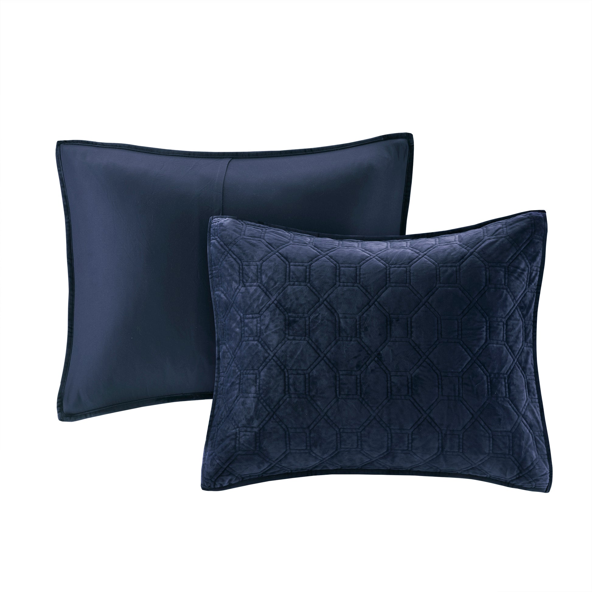 3 Piece Velvet Quilt Set Navy Full Queen Full Navy Cotton