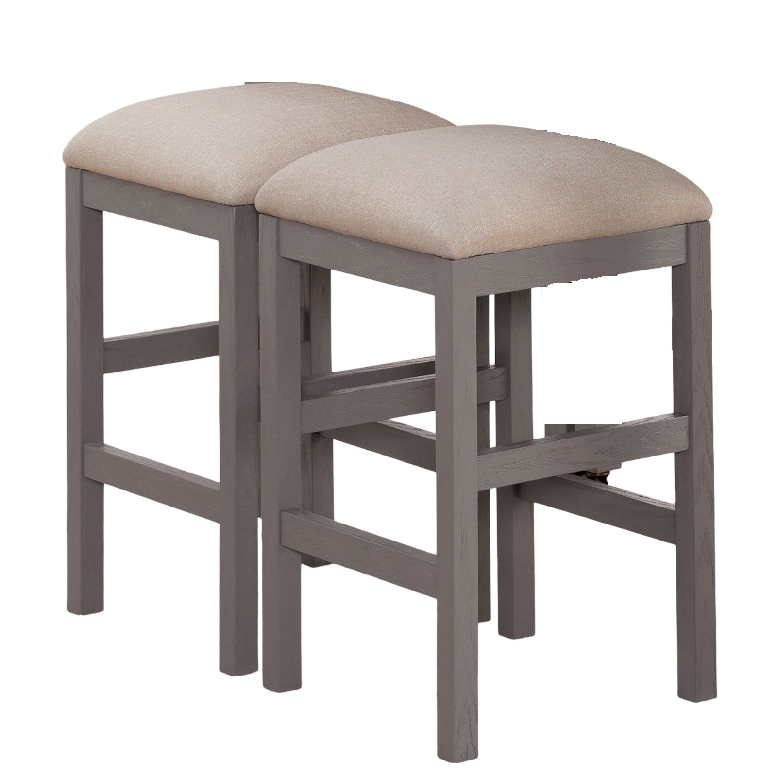 Light Gray Set Of 2Pc Stools Kitchen Dining Room Furniture Beige Fabric Cushion Seat Chairs Stool Beige,Light Gray Gray Dining Room Contemporary,Modern,Rustic,Transitional Bar Stools Rubberwood Set Of 2 Fabric,Solid Wood