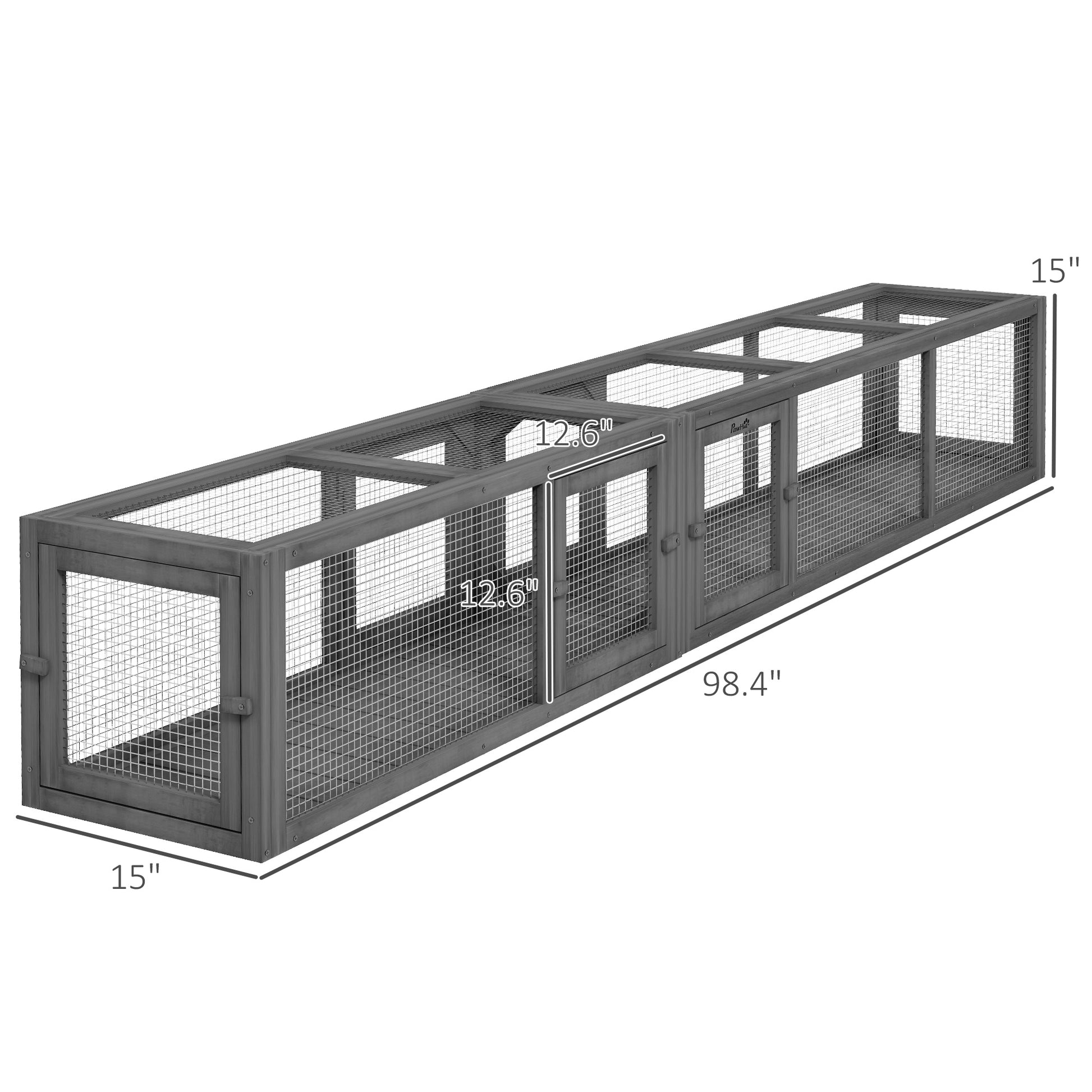 Pawhut Cat Tunnel Outdoor, Wooden Cat Tube With Combinable Design, 8 Doors, 98" Cat Toys For Kitty, Puppy, Pet, House, Window, Cage, Dark Gray Dark Grey Wood