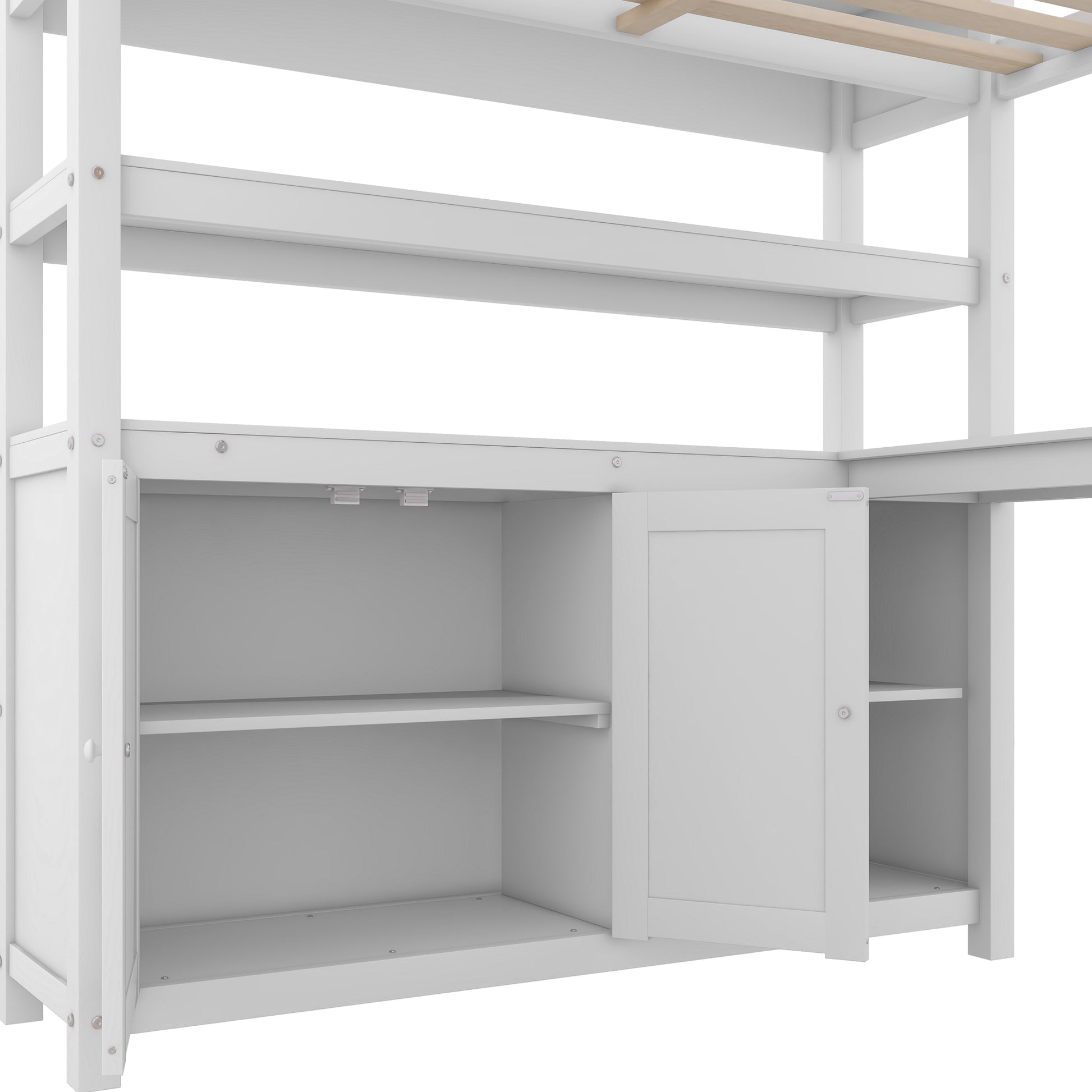 Wood Loft Bed With Cabinet And Bookshelf, Full Size Loft With Wardrobe And Desk For Kids,White Expect Arrival Date 2024 8 25 Full White Pine