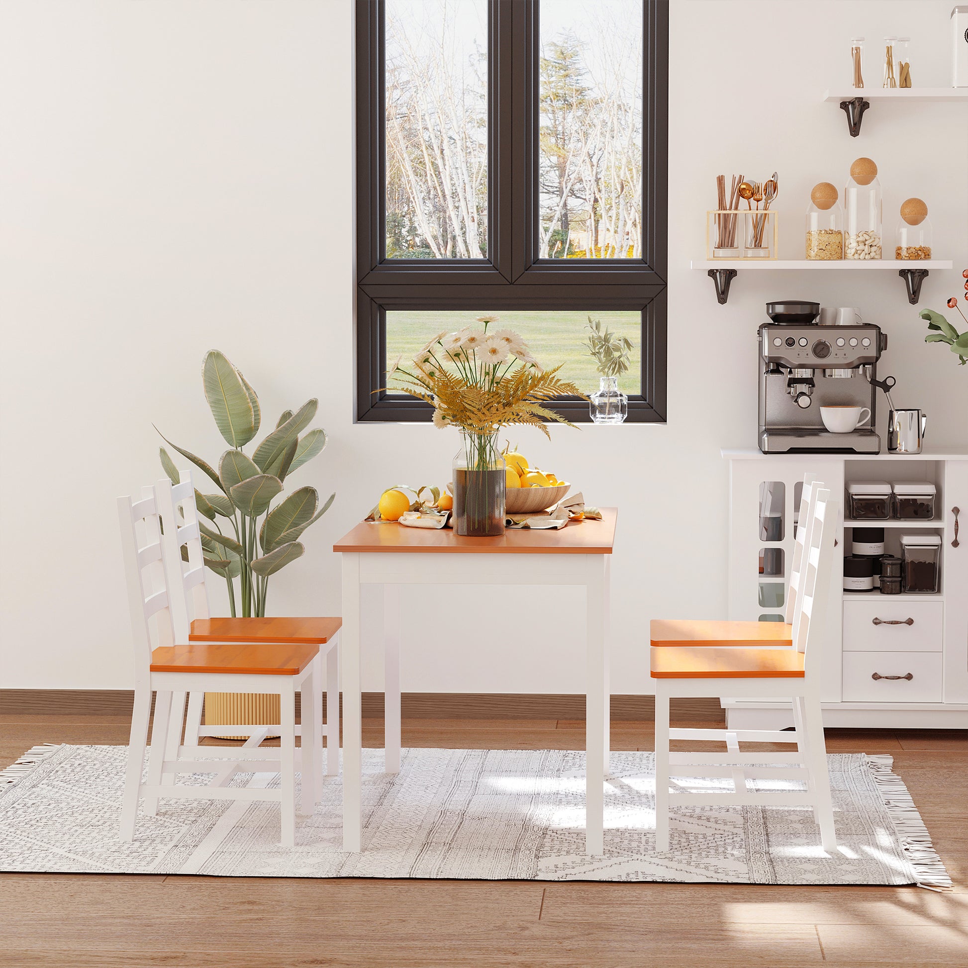 Homcom Dining Table Set For 4, 5 Piece Modern Kitchen Table And Chairs, Wood Dining Room Set For Small Spaces, Breakfast Nook, White White Wood