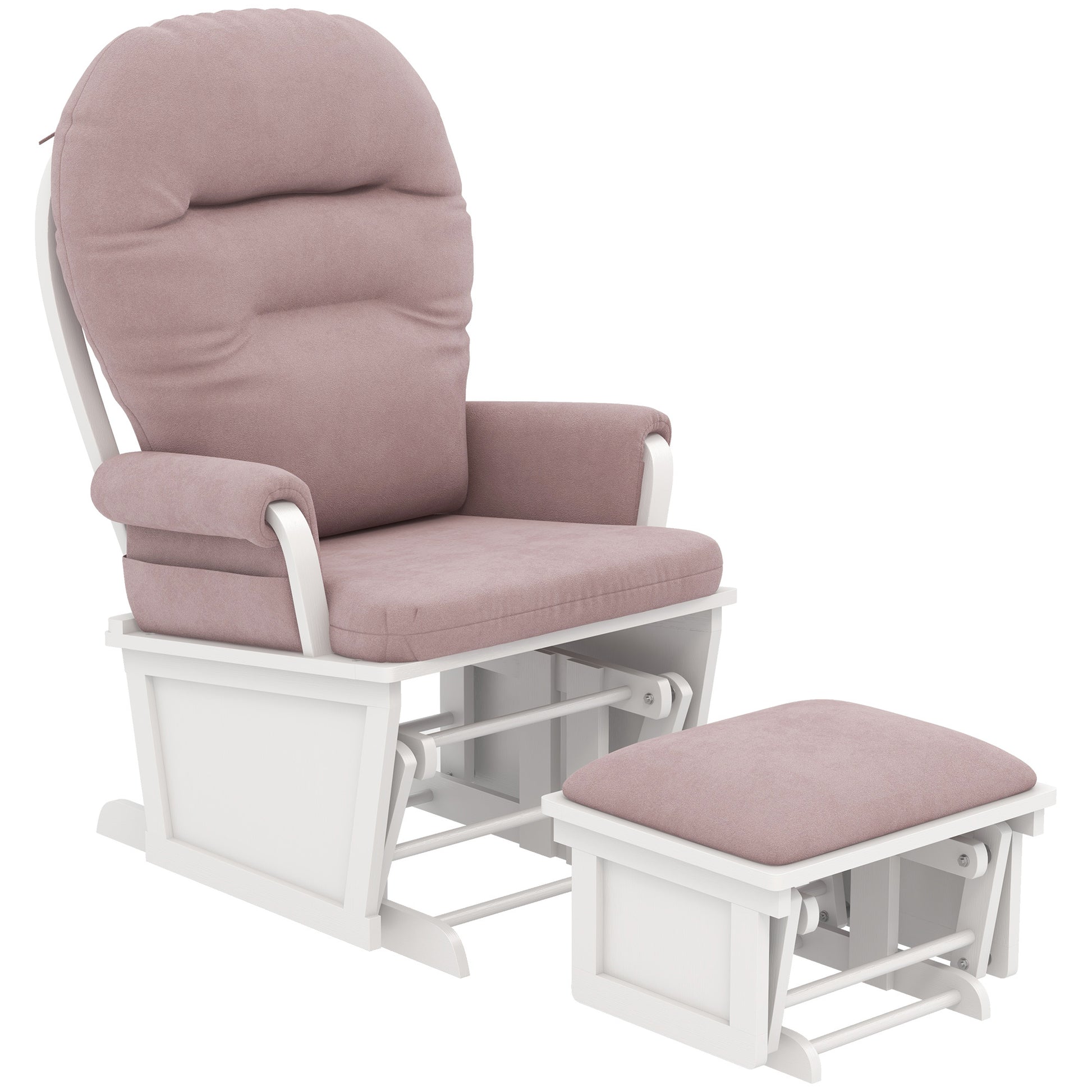 Homcom Nursery Glider Rocking Chair With Ottoman, Thick Padded Cushion Seating And Wood Base, Pink Pink Polyester