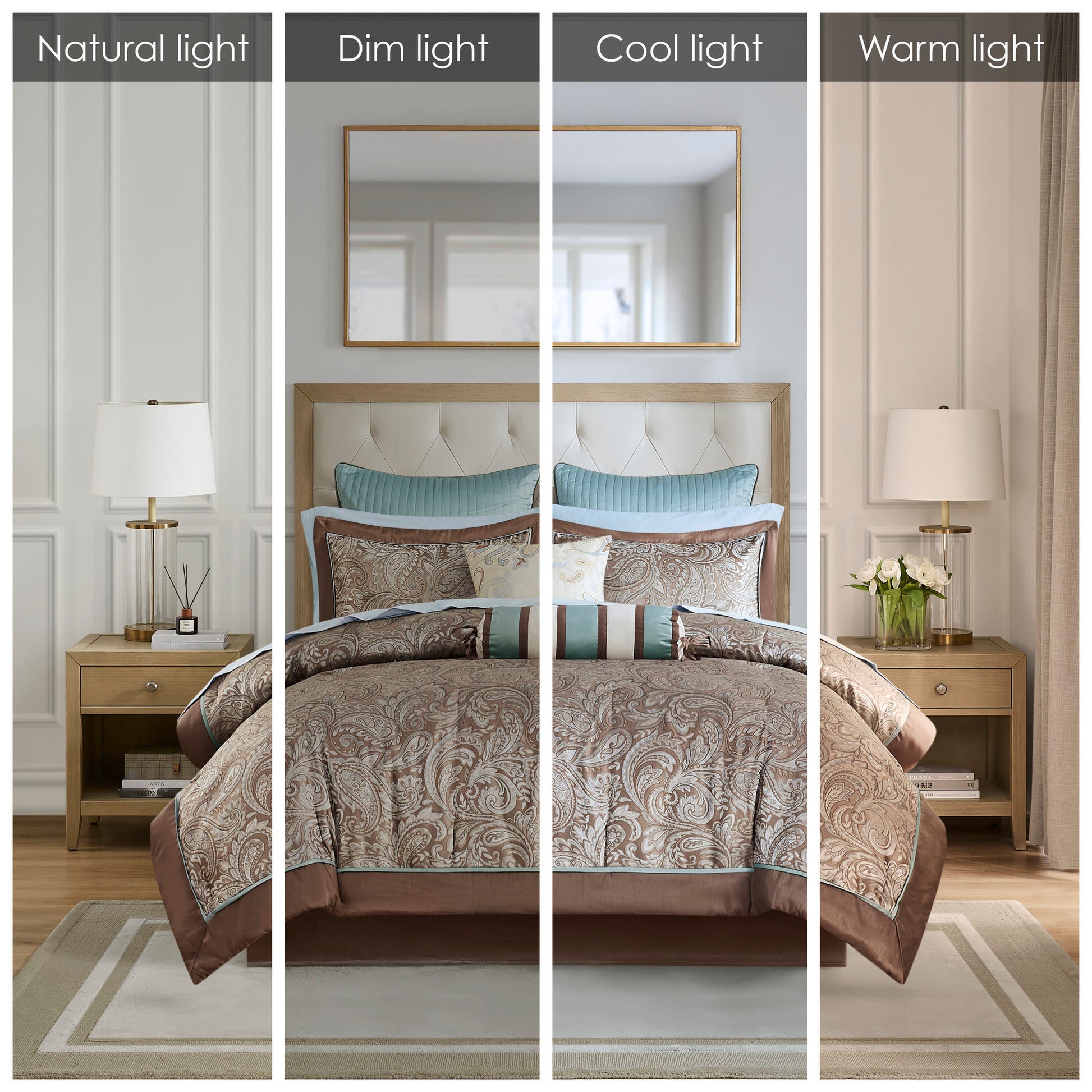 12 Piece Comforter Set With Cotton Bed Sheets Blue Brown Full Full Blue Brown Polyester