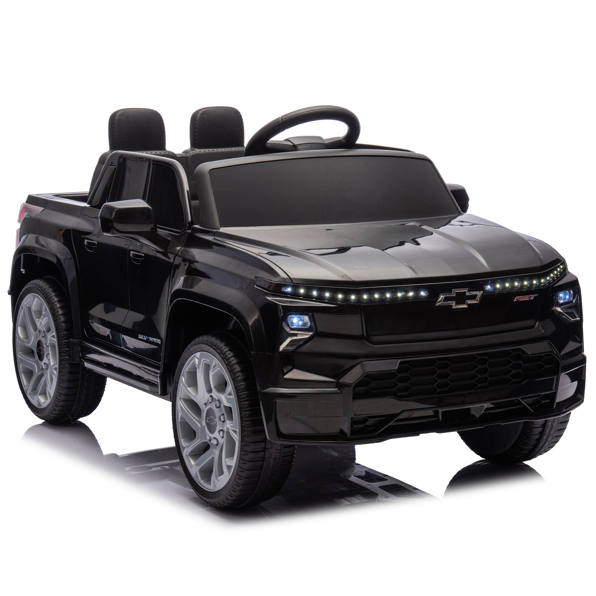 24V Kids Ride On Car W Parents Control,Licensed Chevrolet Silverado,Four Wheel Suspension,Led Lights,Bluetooth,Music,Usb,Mp3,Power Display,Speeds 2.49 3.73Mph For Kids Aged 2 5. Black 50 99 Lbs