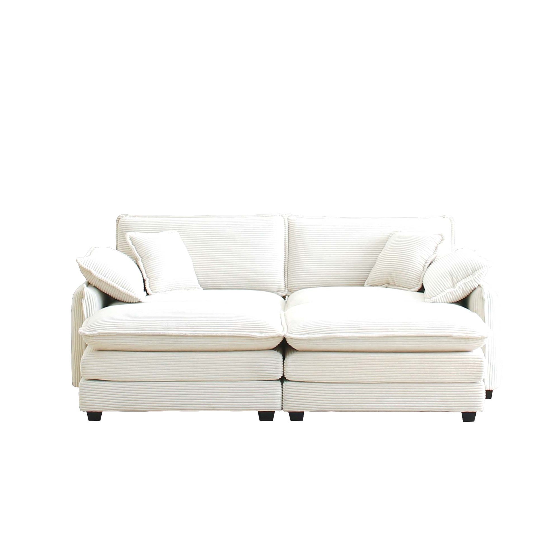 Two Seater Theater Sofa With 2 Footrest, 2 Seater Sofa With Ottoman For Small Living Spaces, Beige Corduroy Beige Corduroy 2 Seat