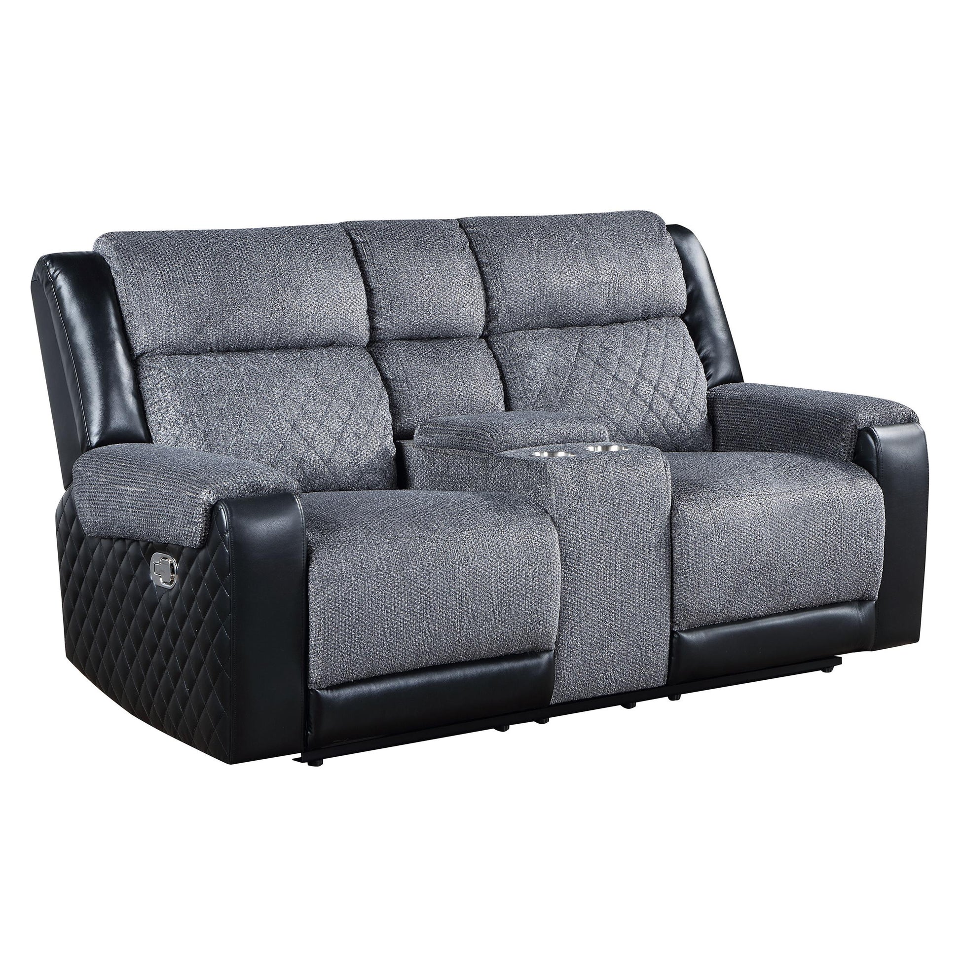 Alicia Grey Black Console Reclining Seat Gray Fabric