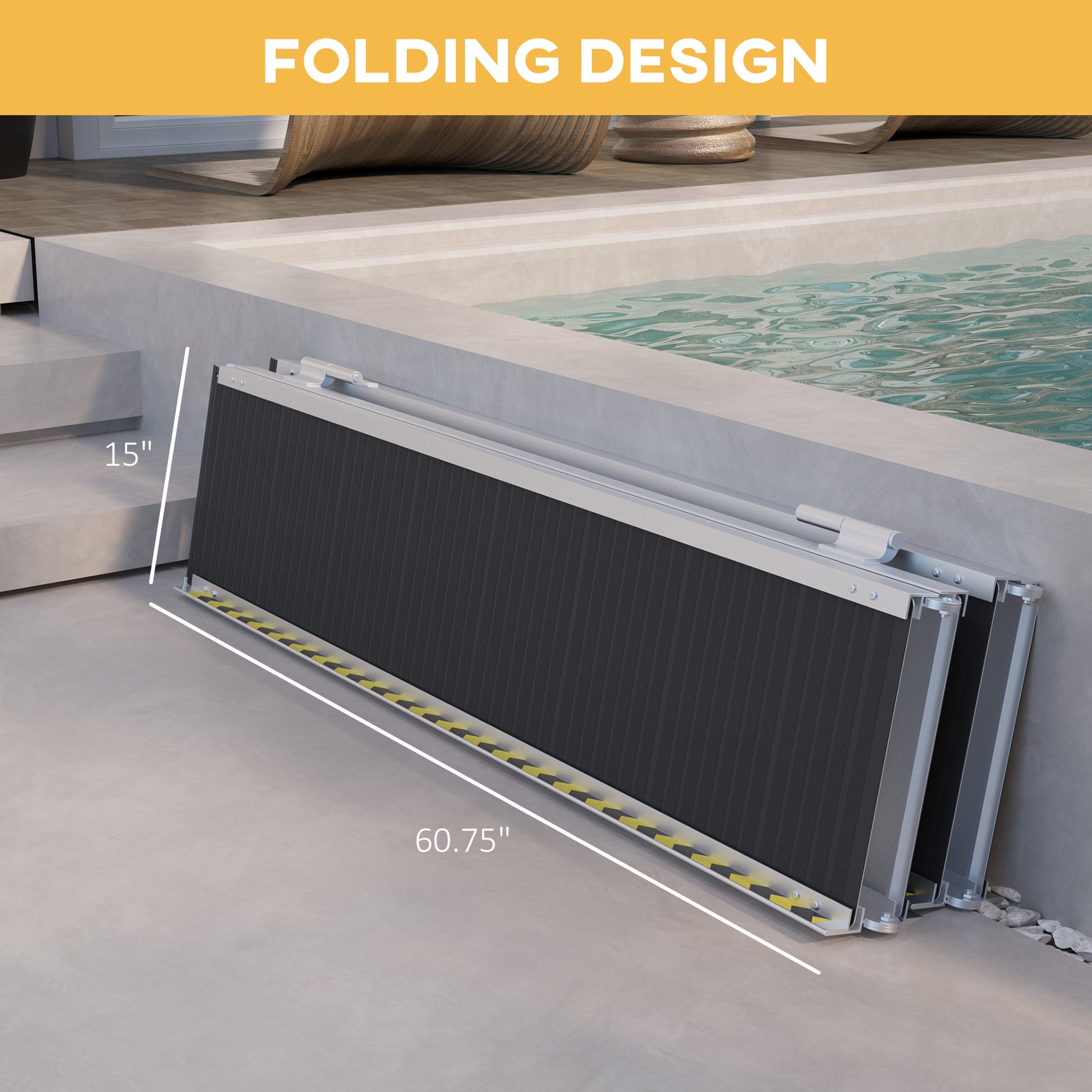 Homcom Wheelchair Ramp, 10Ft Foldable Threshold Ramp, Aluminum Handicap Ramp With Non Slip Surface, Transition Plates Above And Below For Home, Doorways, Steps, 600Lbs Capacity Black Aluminum