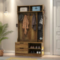 Hall Tree With 4 Hooks,Coat Hanger, Entryway Bench, Storage Bench,For Entrance, Hallwa,Brown Brown Mdf