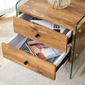 Double Drawer Bedside Table. The Board Surface Is Mdf Sticker, And Both Sides Are Transparent Tempered Glass. The Design Is Simple And Elegant, With Excellent Storage Functions. Wood 2 Drawers Mdf Glass