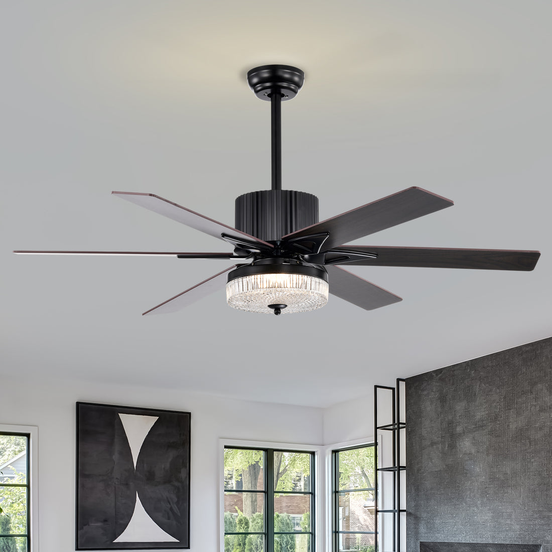 52 Inch Indoor Modern Led Ceiling Fan With Light And Remote Control, Reversible 6 Bladesreversible Motor Matte Black Matte Black Plywood Metal & Wood