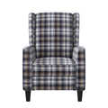 The Savannah Recliner Grey Plaid Velvet Manual Push Back Wood Cushion Back Square Arms Velvet