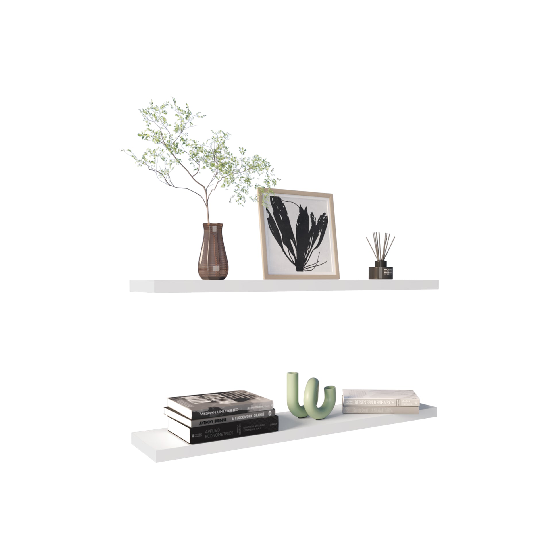 Ecco 47" Wide Floating Shelves Set Of 2, Shelves For Wall Decor For Bedroom, Bathroom Storage Shelves, Book Shelves For Living Room 2 Or Less White Horizontal Primary Living Space Modern Wall