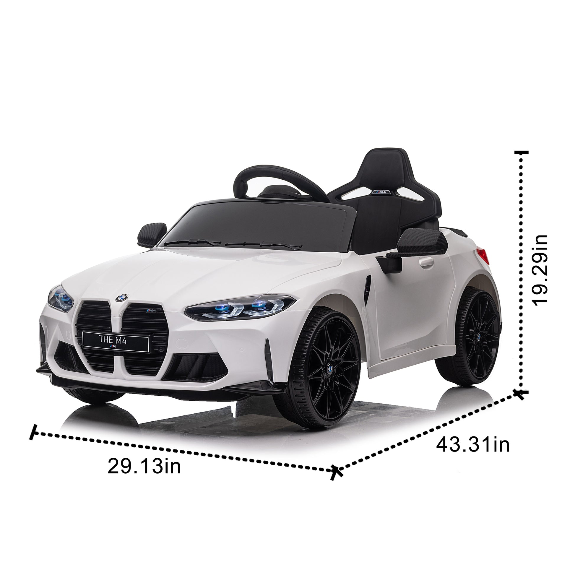 Bmw M4 12V Kids Ride On Toy Car 2.4G W Parents Remote Control,Three Speed Adjustable,Power Display, Usb,Mp3 ,Bluetooth,Led Light,Story,A Handle With Wheels And A Pull, Easy To Carry White