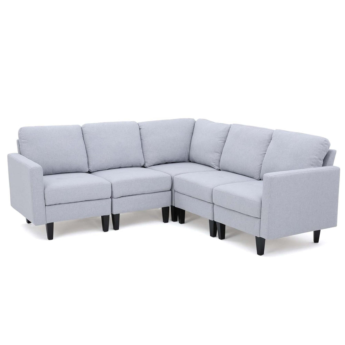 Mirod Comfy 5 Pieces L Shaped Sofa With Wooden Legs, Modern Side Chairs For Living Room Light Grey Fabric 4 Seat