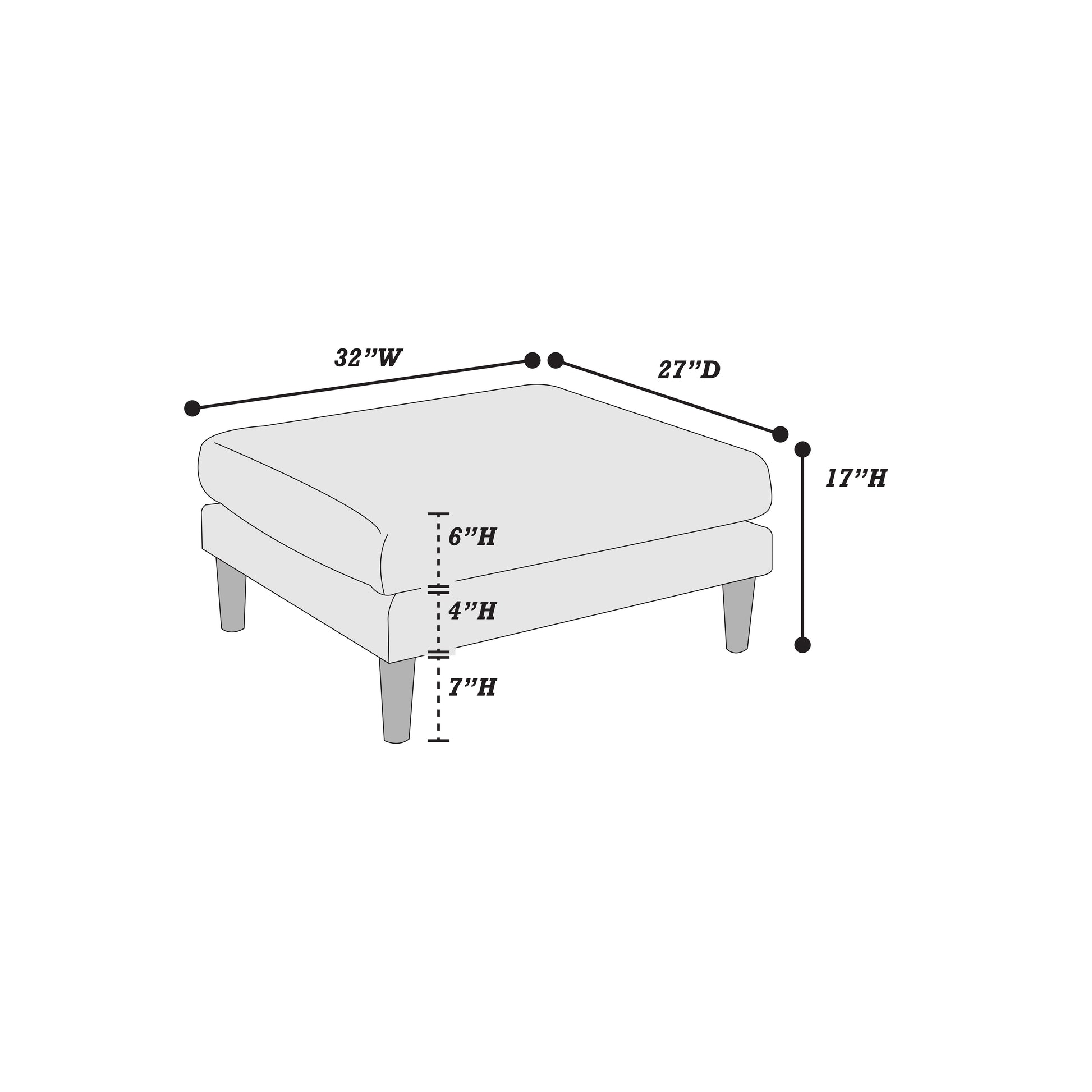 Beautiful Mineral Color Ottoman Morgan Fabric 1Pc Ottoman Soft Cushion Wood Legs Living Room Furniture Grayish Wood Primary Living Space Classic,Contemporary,Modern Rectangle Fabric