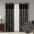 Jacquard Curtain Panel Pair 2 Pcs Window Panels Black Polyester