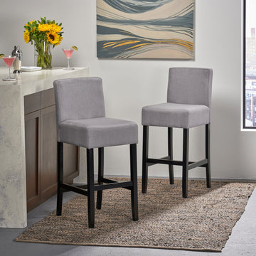 30 Inch Fabric Barstool With Solid Wood Frame Set Of 2 Light Grey Set Of 2 Fabric