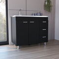 Ferretti Utility Sink With Three Drawers And Double Door Cabinet Black Black Kitchen Modern Particle Board