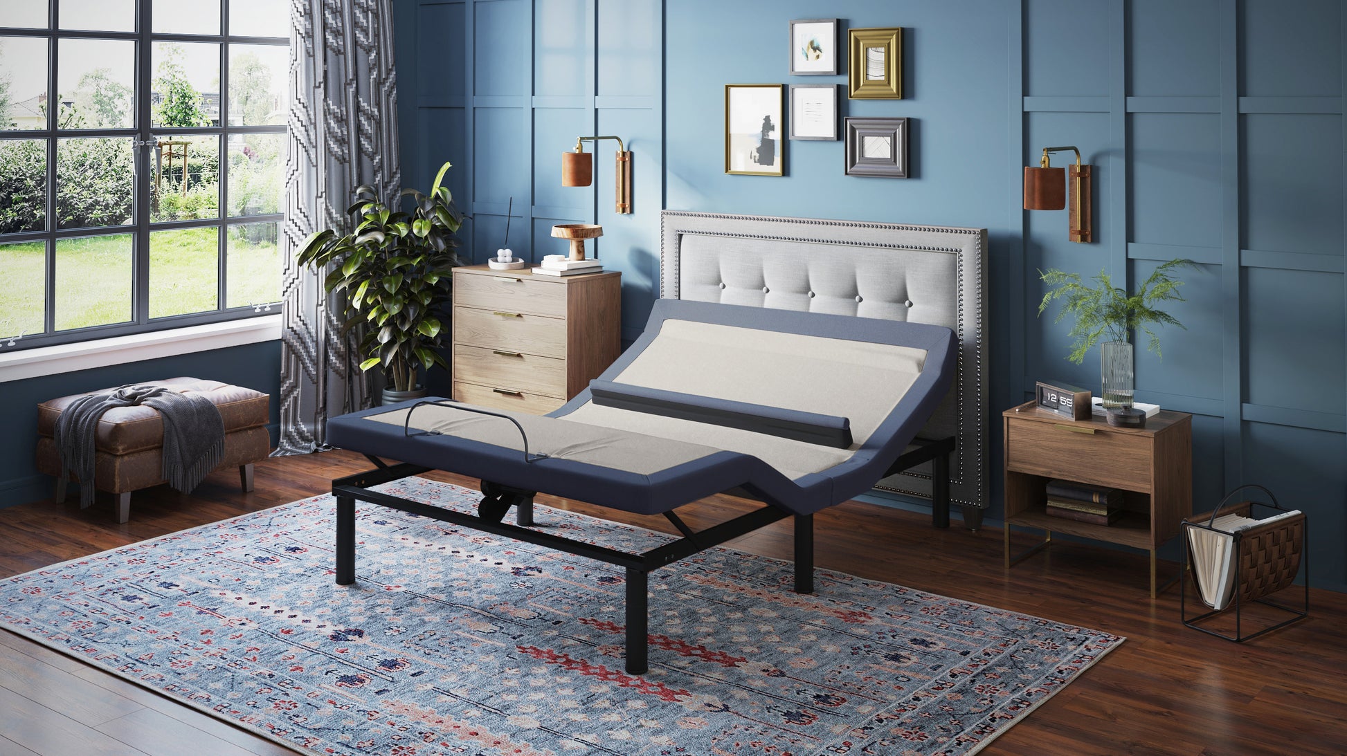 Bt6500 Queen Adjustable Bed Base With Head Foot Tilt And Lumbar Position Adjustment Box Spring Not Required Queen Blue Grey Steel