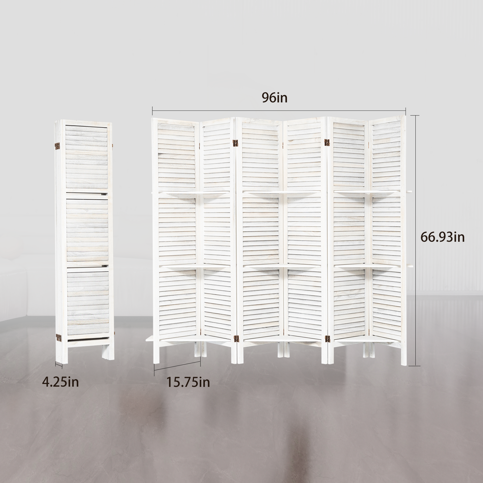 Room Divider With Shelves, 6 Panel Room Dividers And Folding Privacy Screens, Partition Room Divider Temporary Wall, Freestanding Room Divider For Home Office Studio Apartment White White Modern Wood