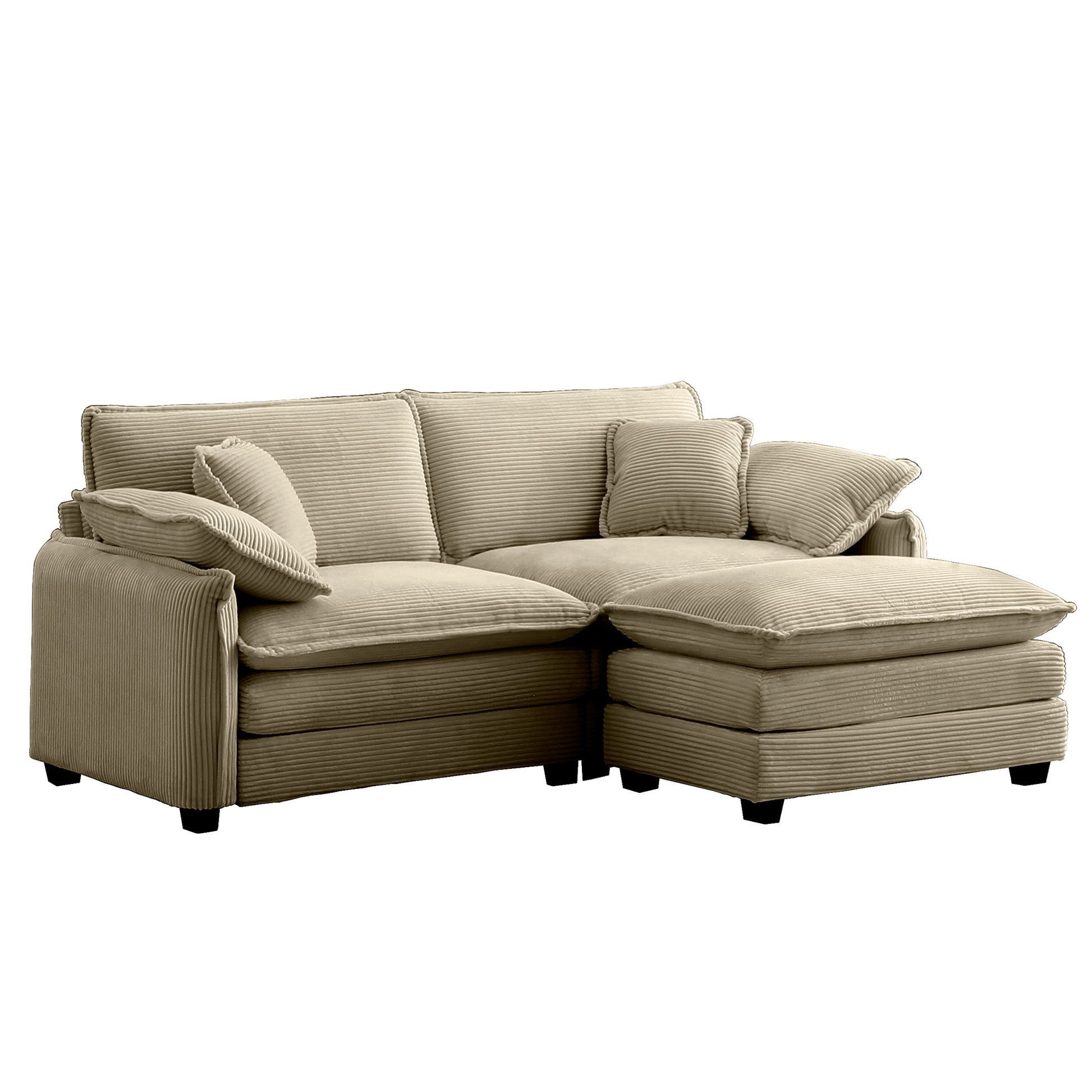 Two Seater Sofa With One Footrest, L Shaped 2 Seater Sofa With Ottoman For Small Living Spaces,Tan Corduroy Tan Corduroy 2 Seat