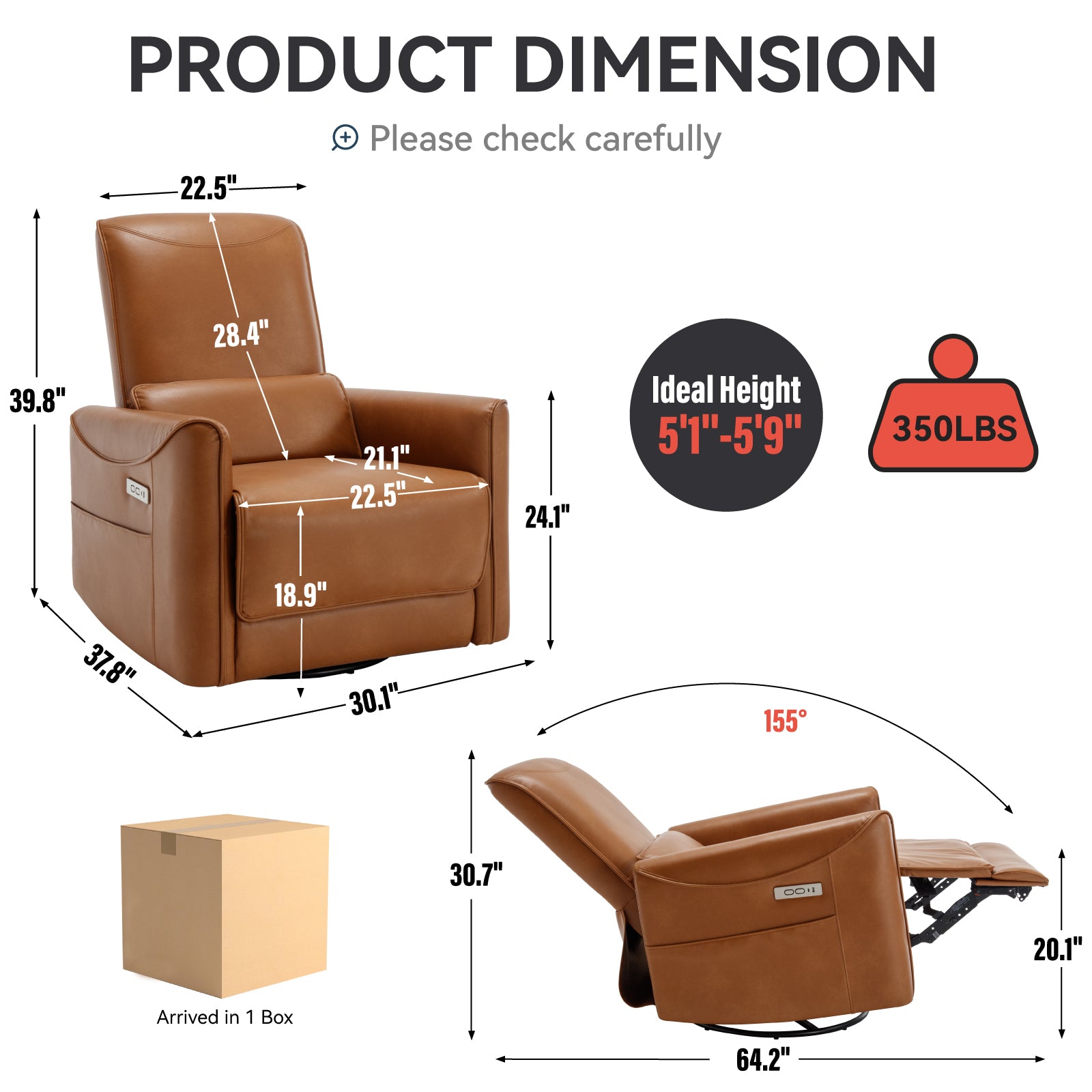 Yellow Brown Leatheraire Swivel And Rocker Power Recliner Chair, Heavy Duty Motion Mechanism With Usb And Type C Ports Yellow Brown Faux Leather Power Push Button Metal Primary Living Space Medium Firm Tight Back Heavy Duty American Design Pine Square