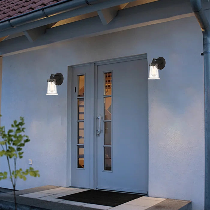 1 Light Outdoor Steel Dimmable Wall Light Black Outdoor Lighting Steel Glass Metal