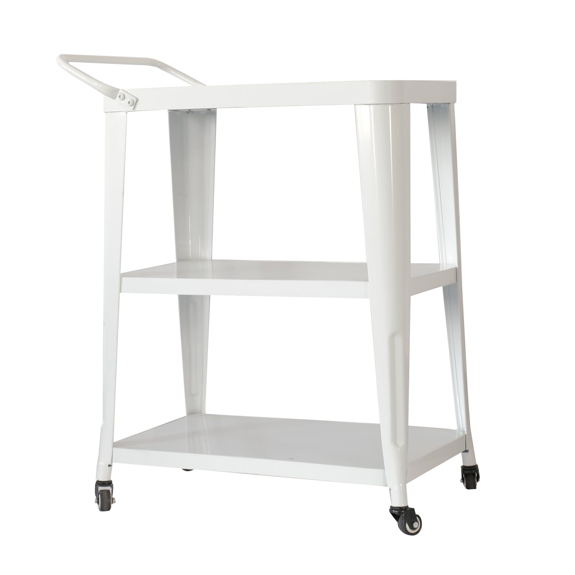 3 Tier Metal Rolling Cart Swivel Rollers Durable Utility Table Wheels With Handle All Metal Frame Easy Mobility Versatile Kitchen Stand Bar Serving Use White 1Pc White Office Modern Metal