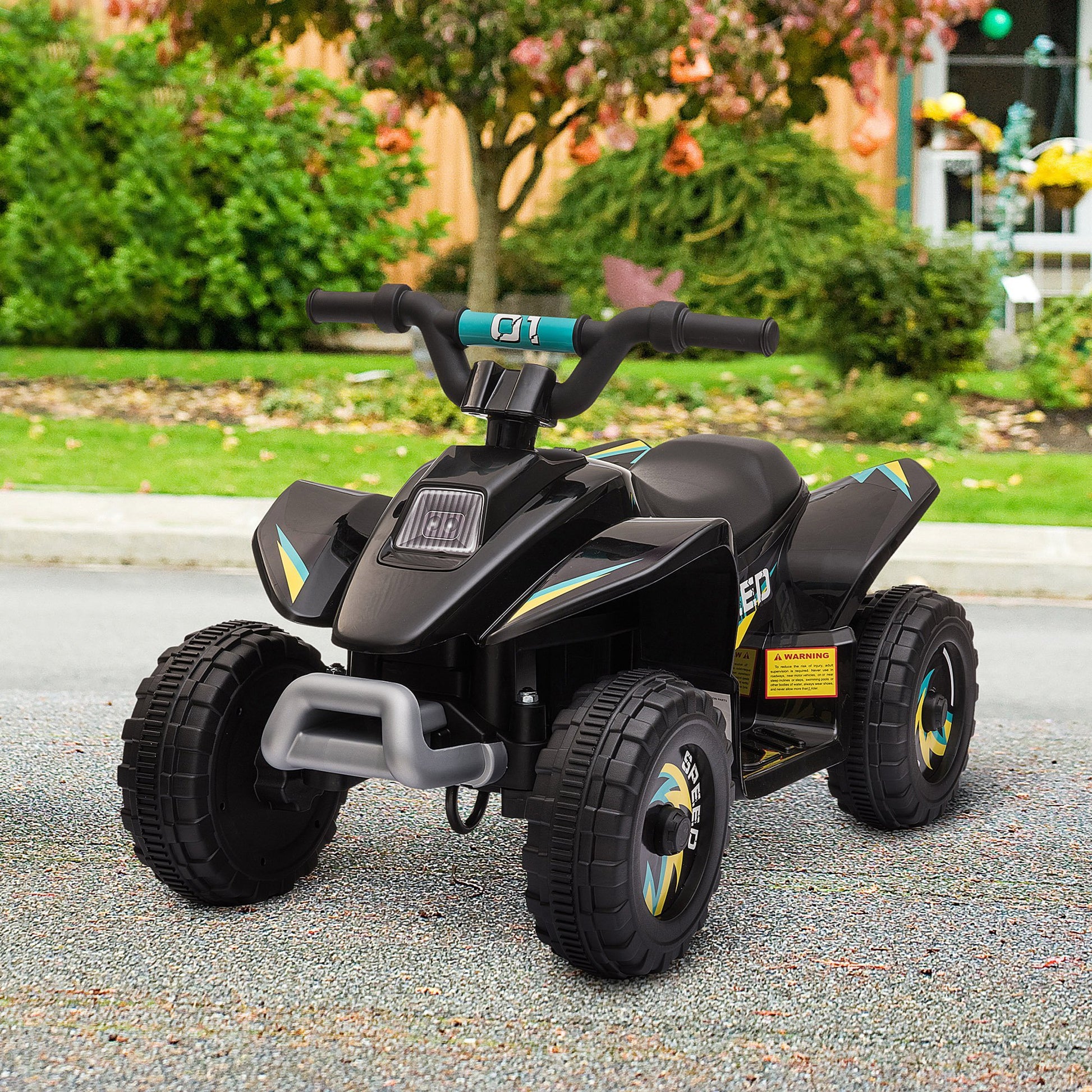 Aosom 6V Kids Atv 4 Wheeler Ride On Car, Electric Motorized Quad Battery Powered Vehicle With Forward Reverse Switch For 18 36 Months Old Toddlers, Black Black Plastic