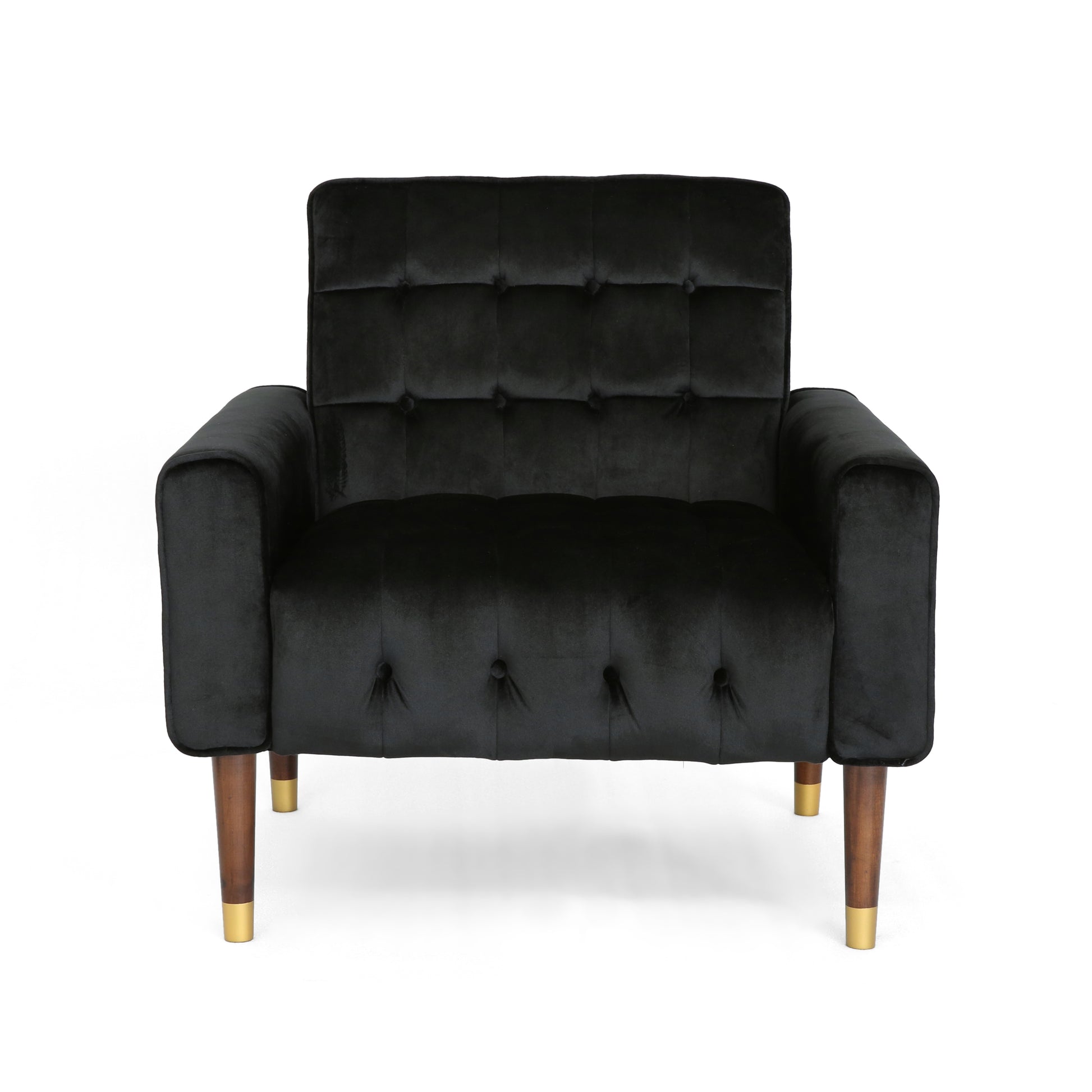 Mirod Comfy Arm Chair With Tufted Backmodern For Living Room, Bedroom And Study Black Velvet