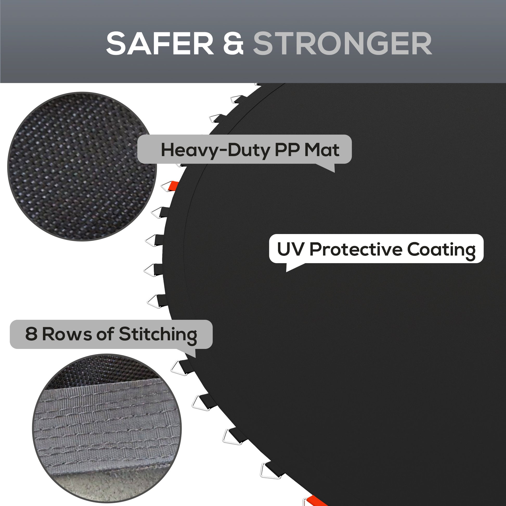 Soozier Trampoline Replacement Mat, Fits 14' Trampoline With 80 V Hooks & 5.5" Springs, Trampoline Mat With 8 Rows Of Stitching & Spring Pull Tool Spring & Frame Not Included , Black Black Plastic
