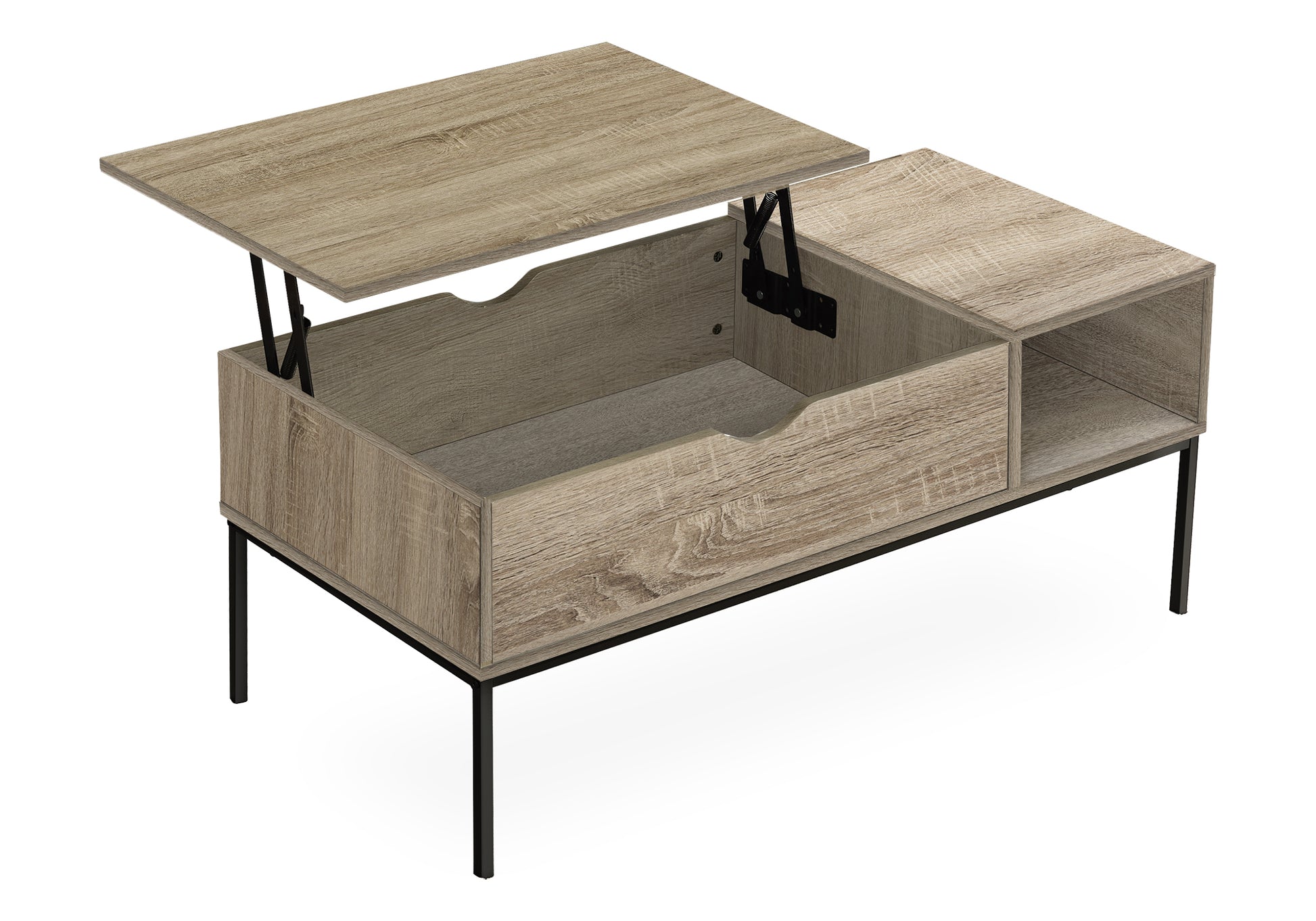 Coffee Table, 42" L, Rectangular, Cocktail, Lift Top, Dark Taupe, Black Metal, Contemporary, Modern Taupe Particle Board