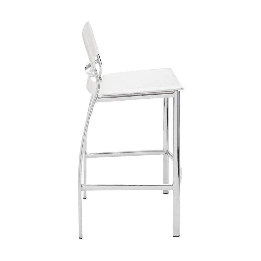 Illa 26 Inch Counter Height Chair, Set Of 2, Chrome Base, Vegan Leather, White White Metal