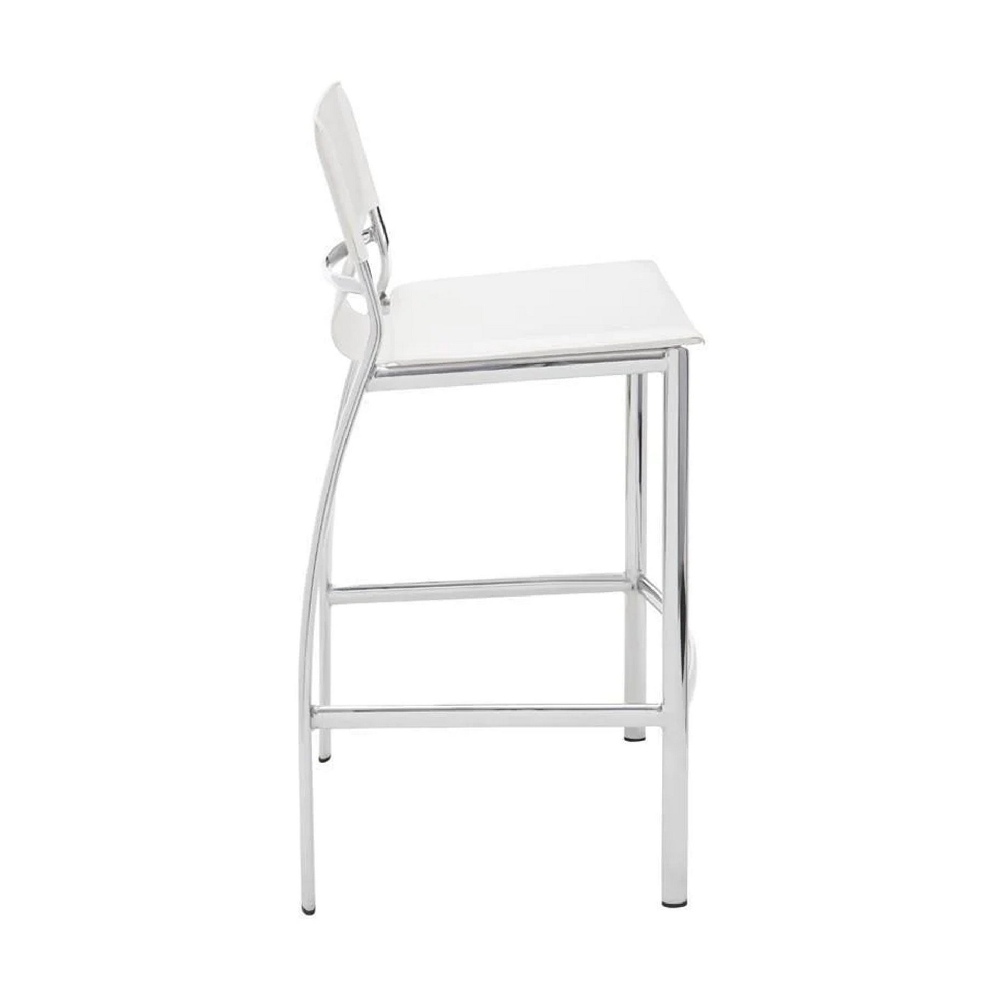 Illa 26 Inch Counter Height Chair, Set Of 2, Chrome Base, Vegan Leather, White White Metal