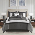 8 Piece Embroidered Comforter Set Dark Grey Queen Dark Grey Polyester