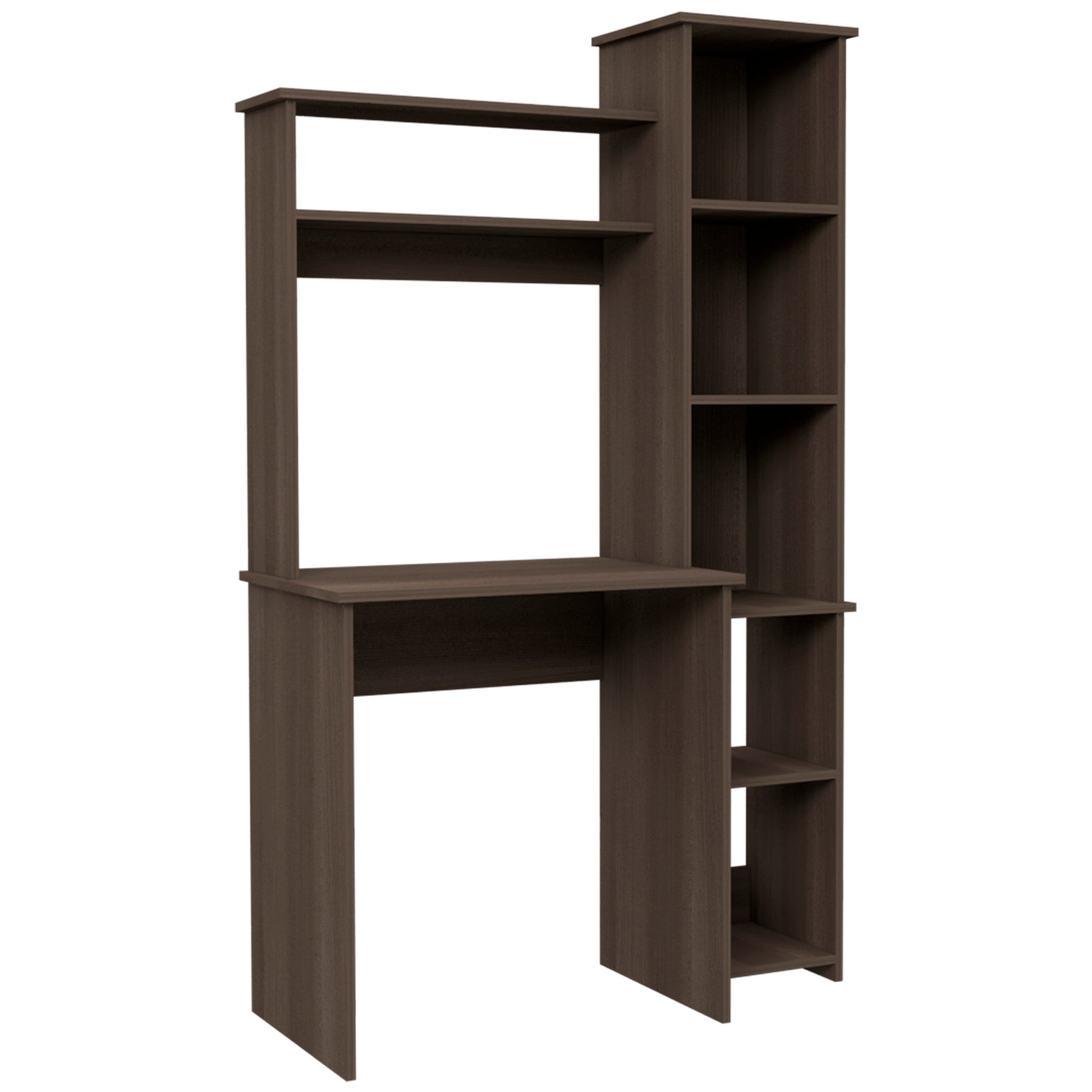 Aramis Desk, Five Shelves, Two Superior Shelves, Smokey Oak Gray Particle Board Particle Board