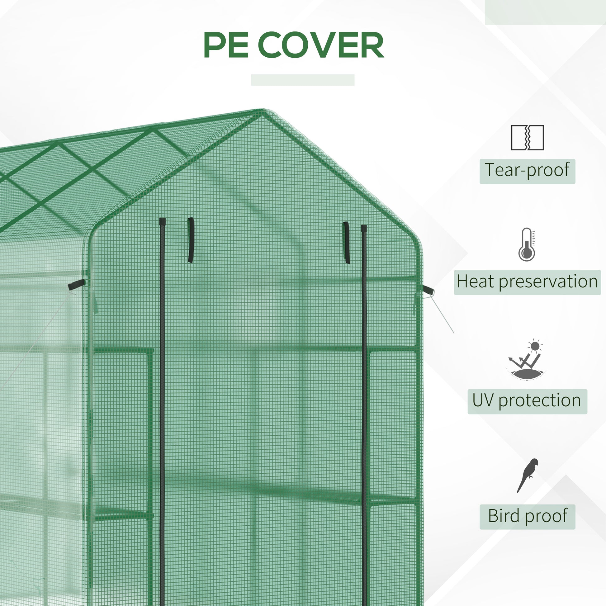 Outsunny 7' X 5' X 6' Walk In Greenhouse With Mesh Door And Windows, 18 Shelf Hot House With Trellis, Plant Labels, Uv Protective For Growing Flowers, Herbs, Vegetables, Saplings, Green Green Steel