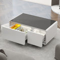 Modern Smart Coffee Table With Built In Fridge, Bluetooth Speaker, Wireless Charging, Touch Control Panel, Usb Ports, Outlet Protection, Atmosphere Light, Black Black White Built In Outlets Or Usb Primary Living Space Freestanding Rectangular Drawers