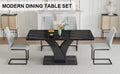 Table And Chair Set, Modern Dining Table, Black Tabletop And Black Mdf Leg Table, Soft And Comfortable Dining Chair, Perfect For Dinner, Meetings, Home And Office Decor Grey Mdf