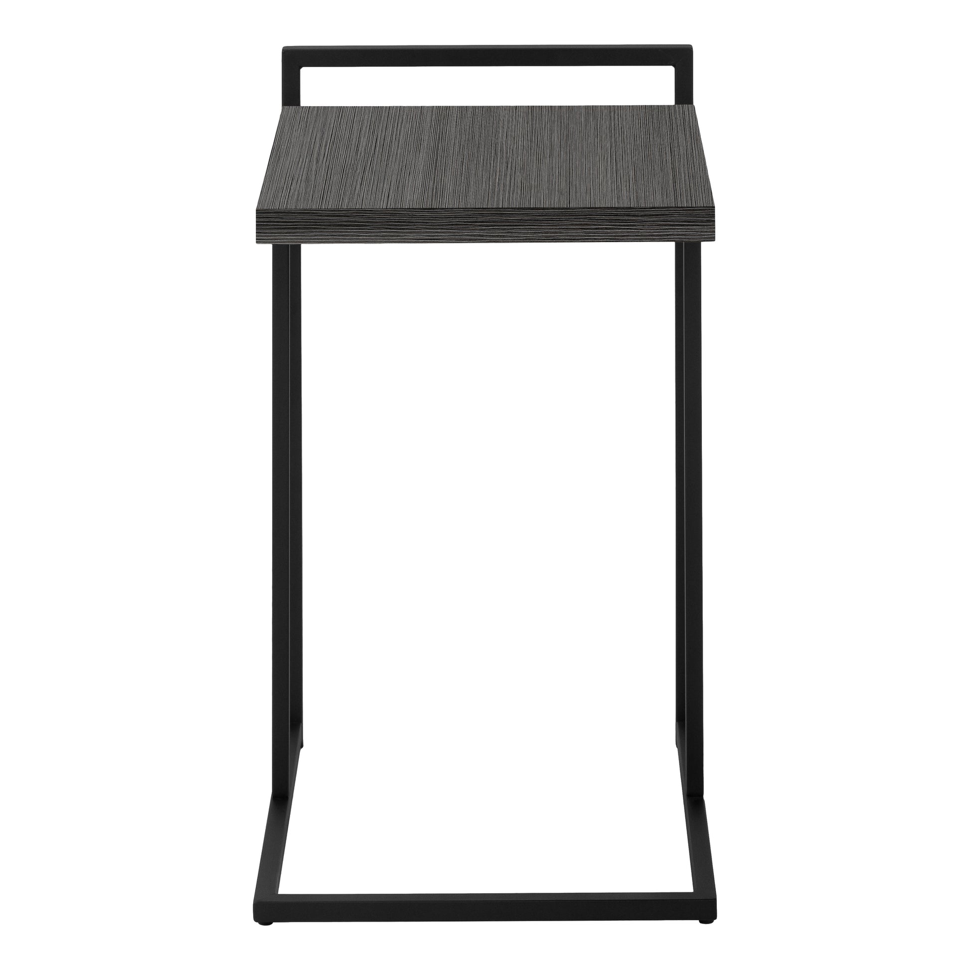 Accent Table, C Shaped, End, Side, Snack, Living Room, Bedroom, Grey Laminate, Black Metal, Contemporary, Modern Grey Particle Board