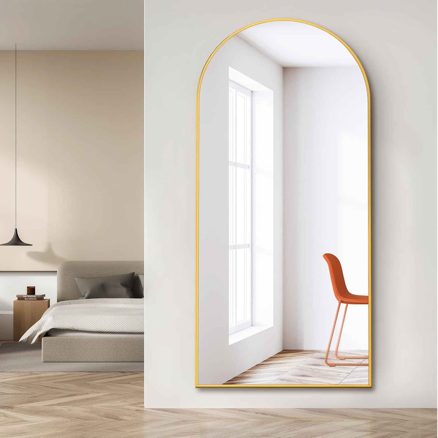 Dolonm 71X28 Inch Arch Full Length Mirror, Modern Design Standing Floor Mirror, Full Body Mirror For Living Room, Bedroom, Bathroom, Cloakroom, Hallway, Gold Aluminum Alloy Frame Golden Mirror